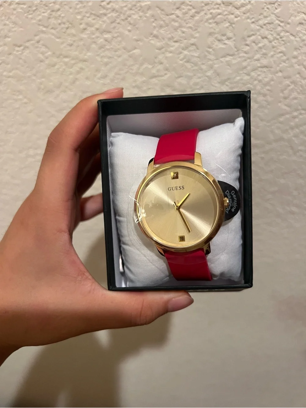 GUESS Gold-Tone Dial Watch with Bright Pink Strap
